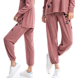 Anthropologie Maronie Soft Brushed Knit Joggers Dusty Pink Animal Print M